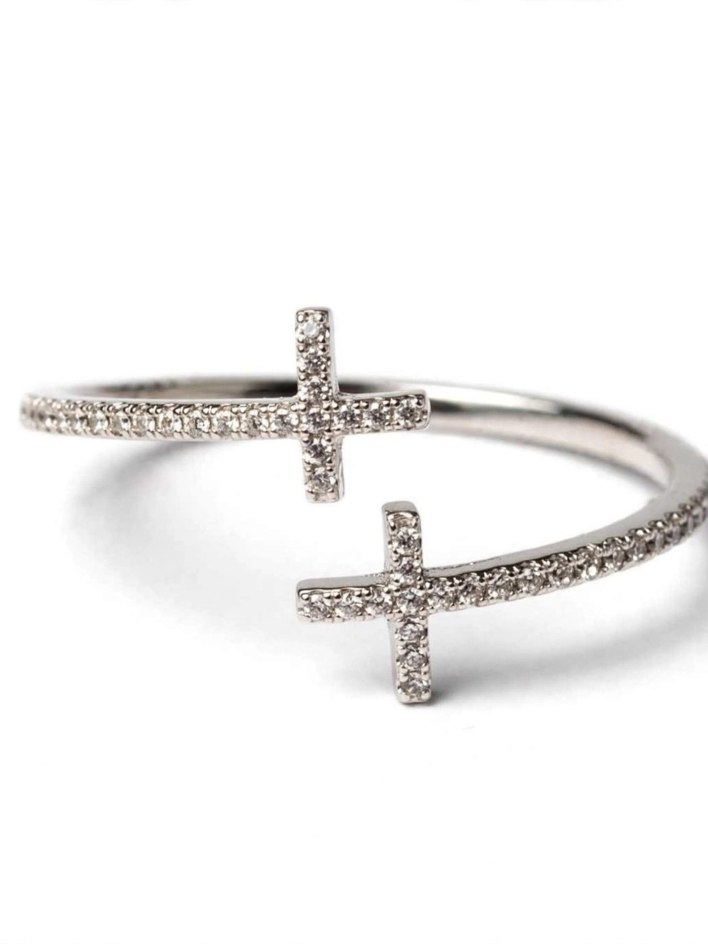 Pave Cross Open Ring in Silver - Women's Fashion Ring